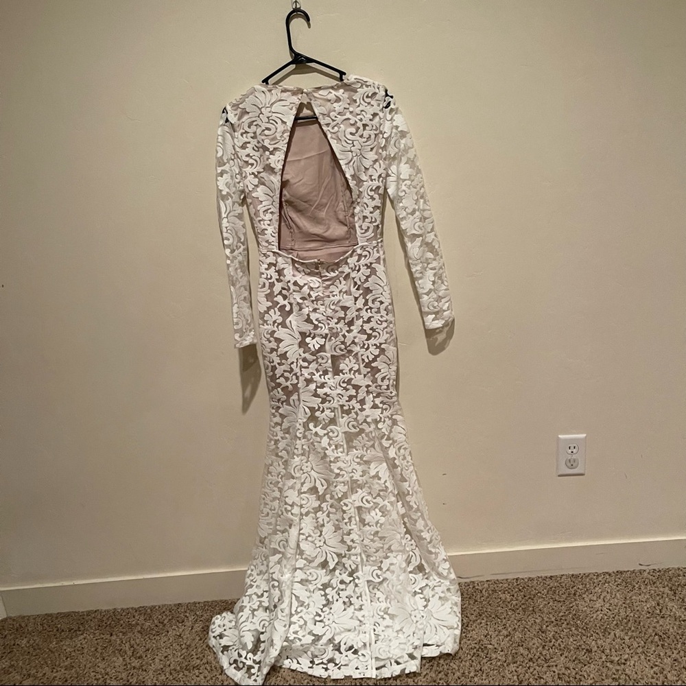 Missguided bridal white long sleeve open back long - Picture 5 of 8